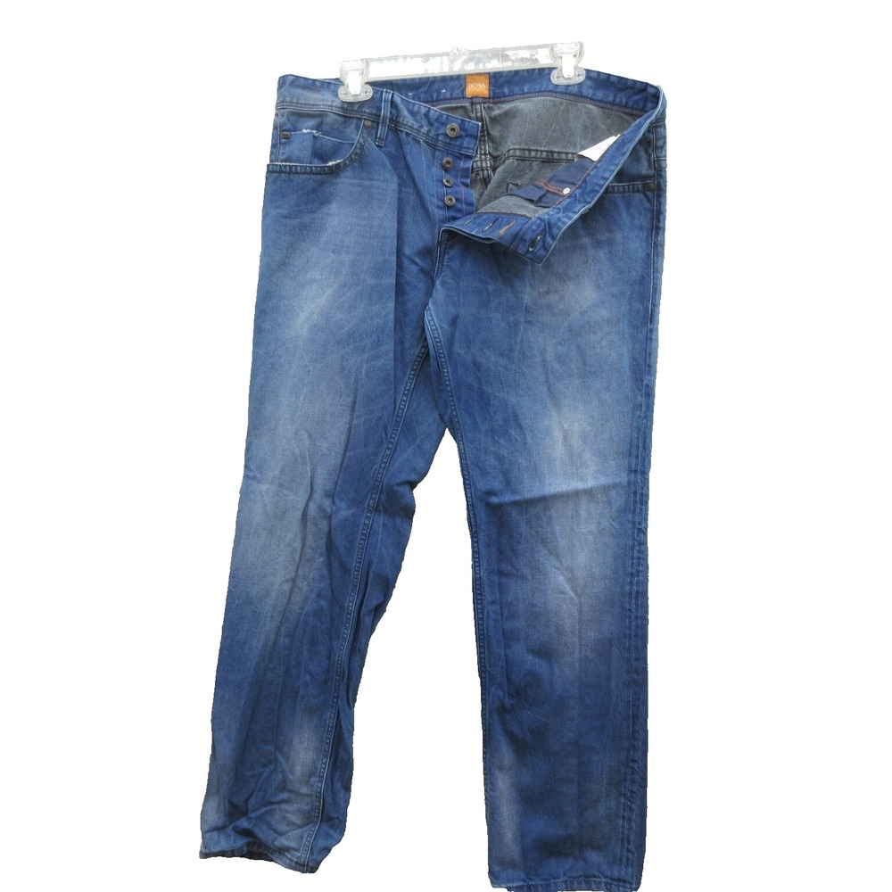 Boss Hugo Boss Men's Straight Jeans Size 38/31 Blue Denim Cotton Mid Rise Pocket